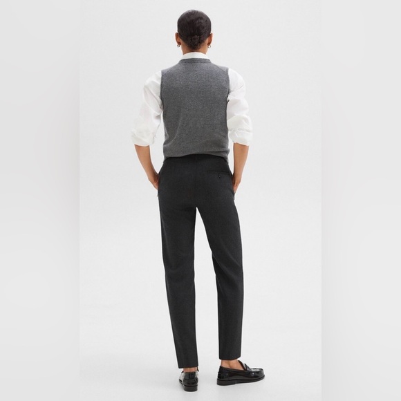 Theory Tapered High-Waist Pant in Sleek Flannel New Charcoal Melange Wool Size 4 - Picture 2 of 16